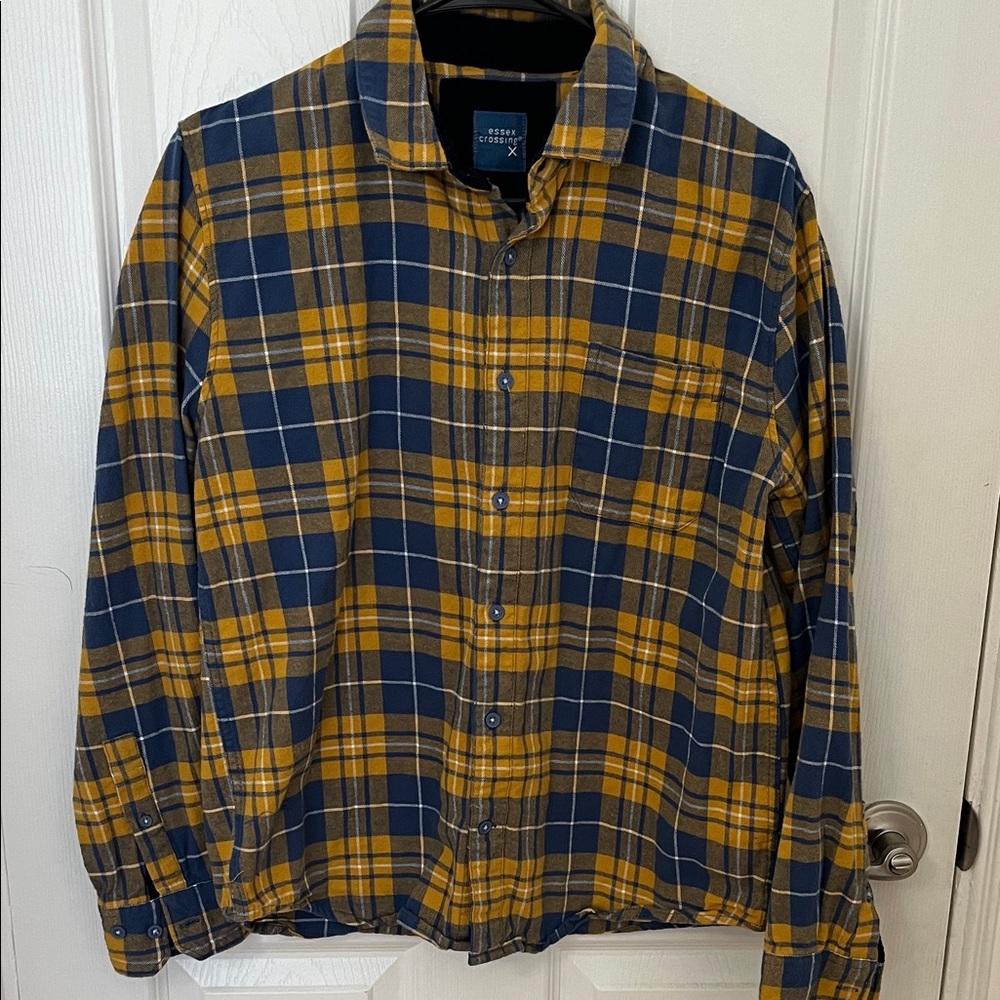 croft & barrow Navy and Mustard Plaid Flannel Shirt